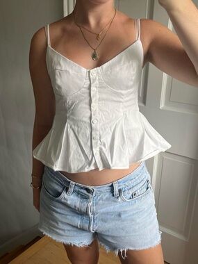 Zara White Button-Front Peplum Cami